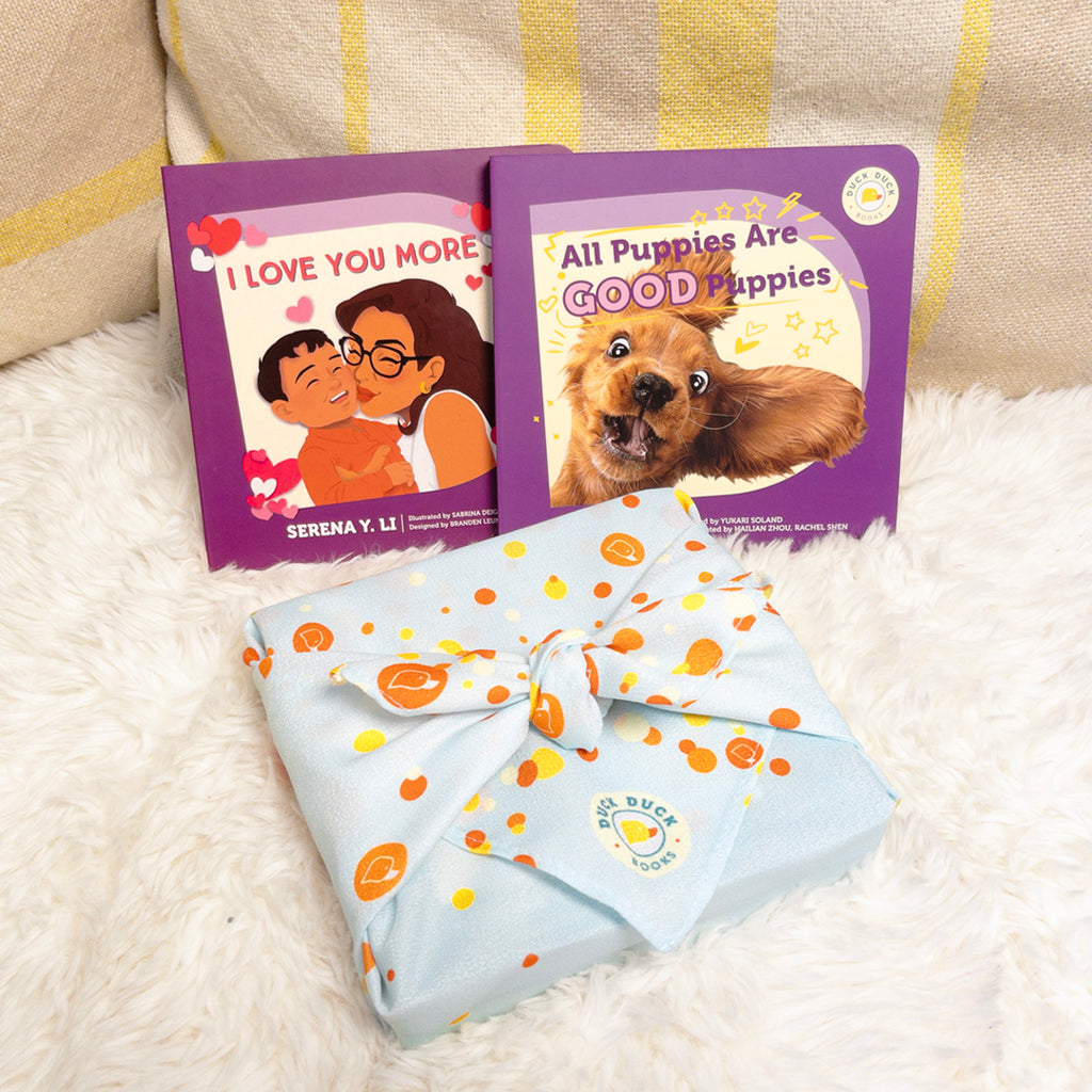 Duck Duck Books kids book gift set in English, I Love You More, All Puppies Are Good Puppies