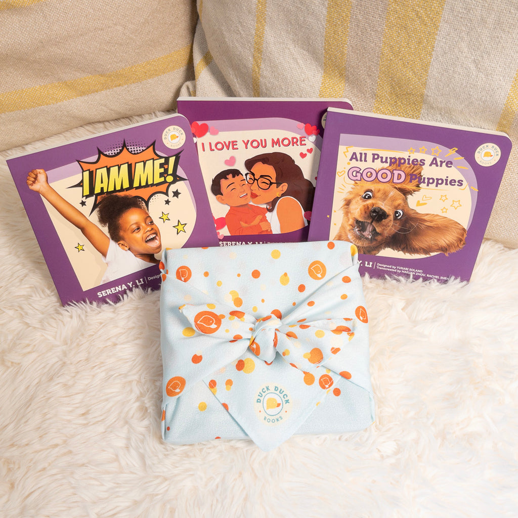 Duck Duck Books kids three book gift set in English, I Love You More, All Puppies Are Good Puppies, I Am Me!