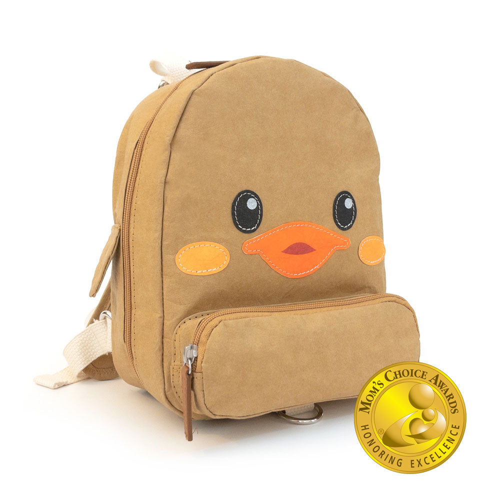 Duck Duck Backpack, Mom's Choice Awards winning kid's convertible backpack and lunchbox with duck face in khaki "Earth" color